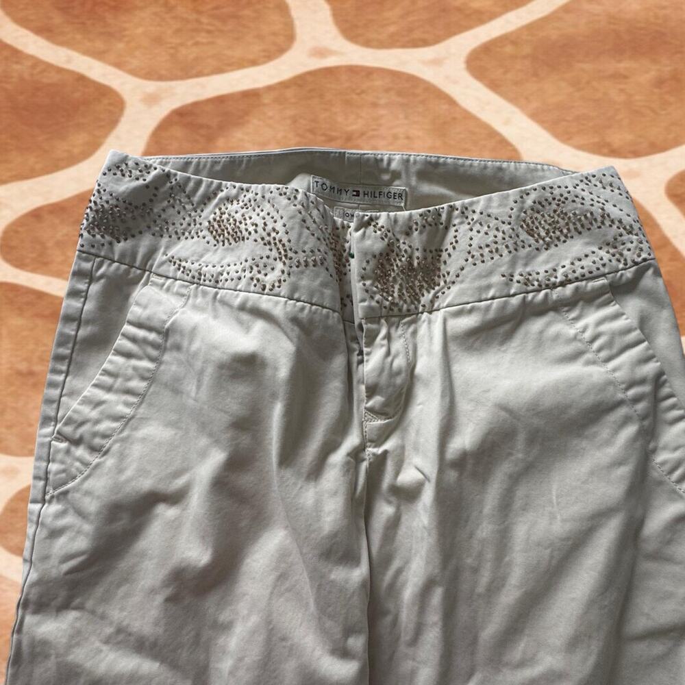 Vintage Y2K Tommy Hilfiger 4 cream embroidered wide leg capri Trending Viral